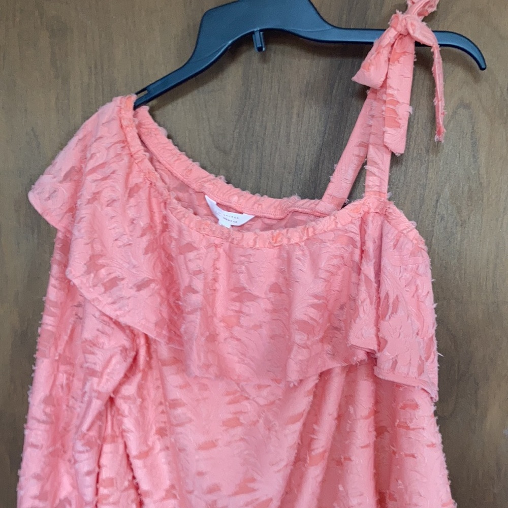 LC Lauren Conrad boho peachy texture ruffle neck boho top M L or XXL - Picture 8 of 16